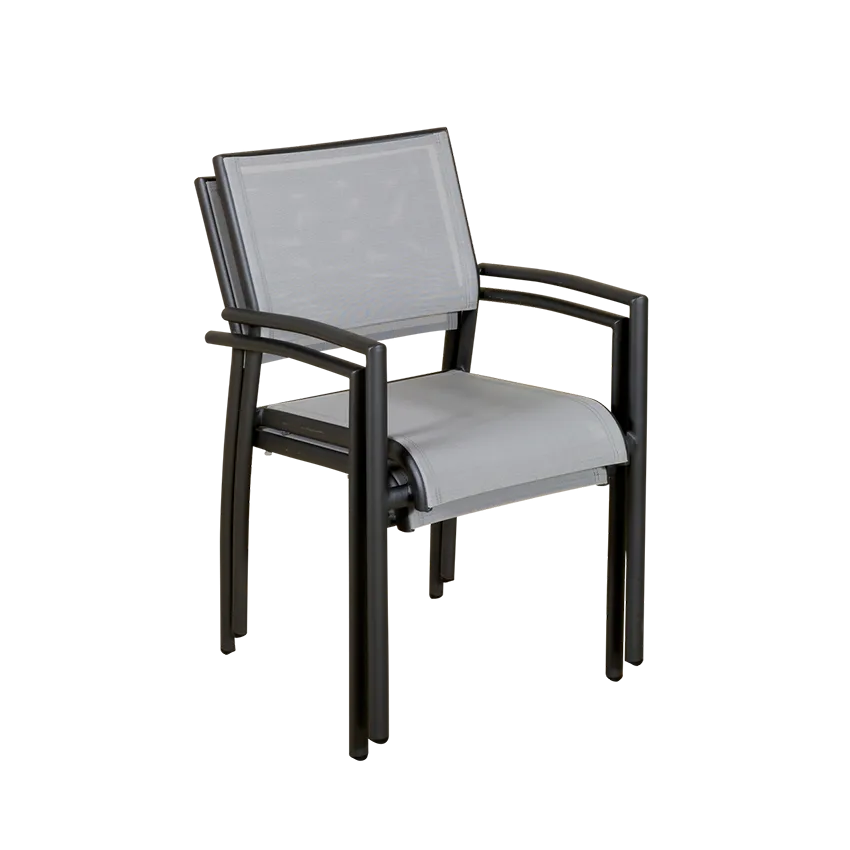 TICAO Fauteuil empilable alu gris espace/toile pvc gris clair
