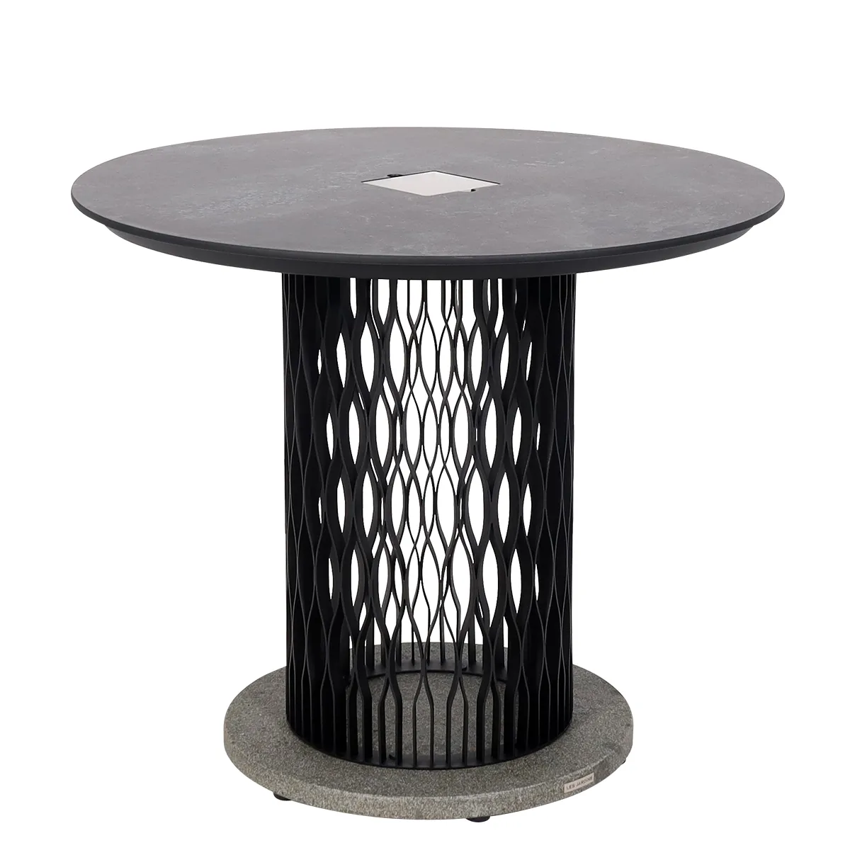 [TA00661] CADIX Table ronde repas ou mange-debout solaire en alu tressé (75 cm, Aluminium gris espace, C500)